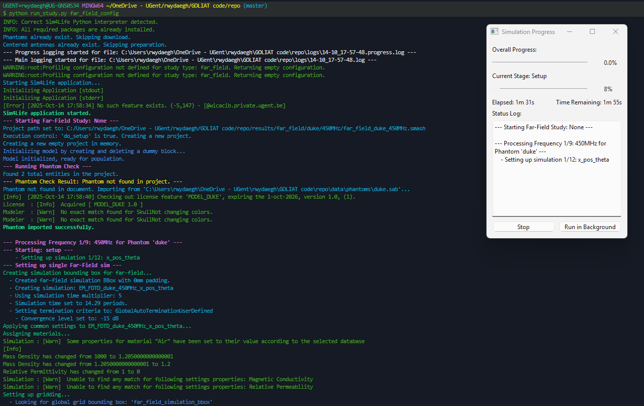 GOLIAT GUI during simulation